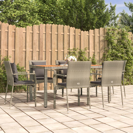 7-tlg. Garten-Essgruppe mit Kissen Grau Poly Rattan