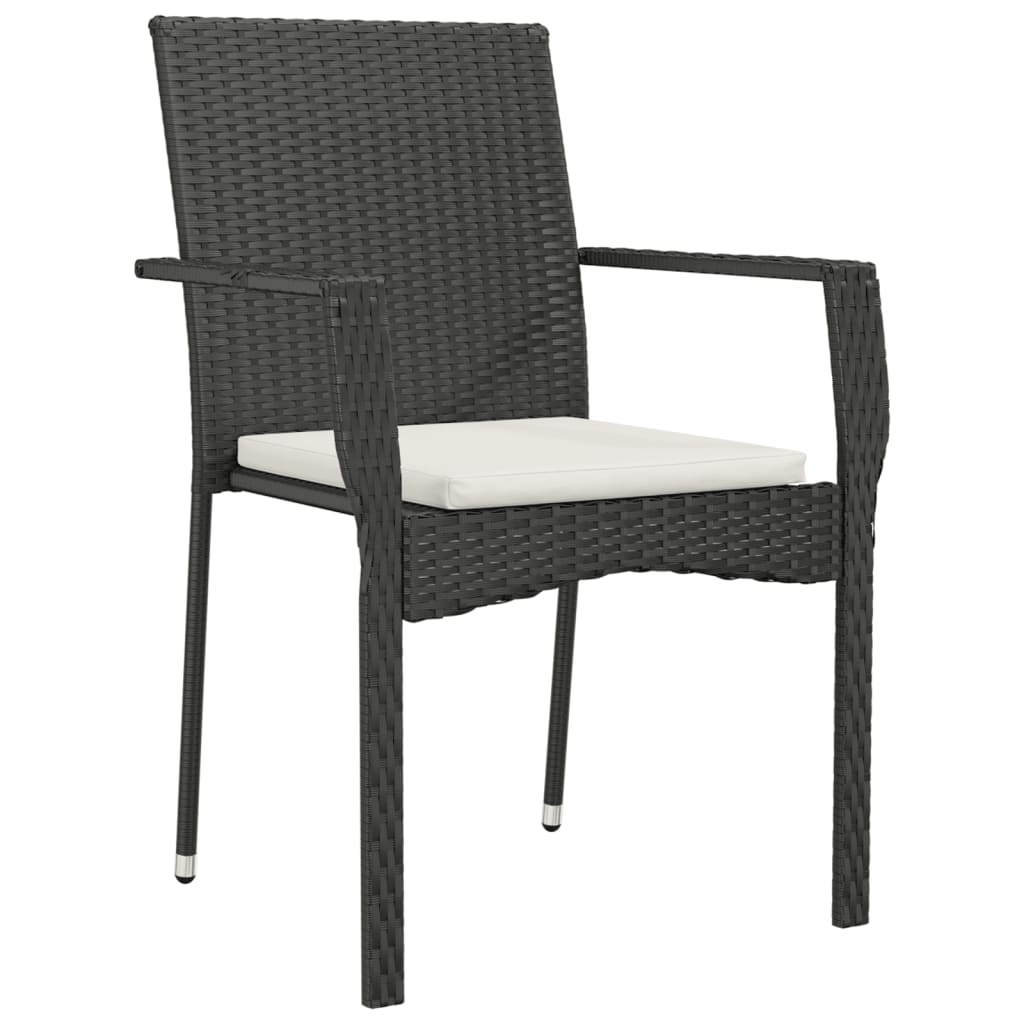 3-tlg. Garten-Essgruppe mit Kissen Schwarz Poly Rattan