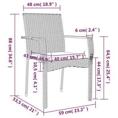 3-tlg. Garten-Essgruppe mit Kissen Schwarz Poly Rattan