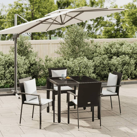 5-tlg. Garten-Essgruppe mit Kissen Schwarz Poly Rattan