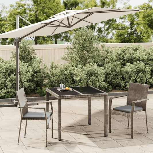 3-tlg. Garten-Essgruppe mit Kissen Grau Poly Rattan