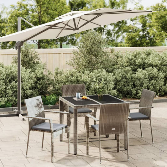 5-tlg. Garten-Essgruppe mit Kissen Grau Poly Rattan