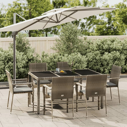 7-tlg. Garten-Essgruppe mit Kissen Grau Poly Rattan