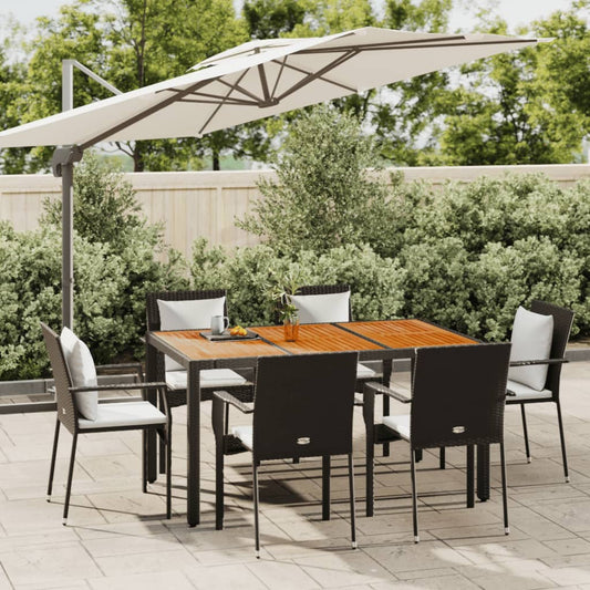 7-tlg. Garten-Essgruppe mit Kissen Schwarz Poly Rattan