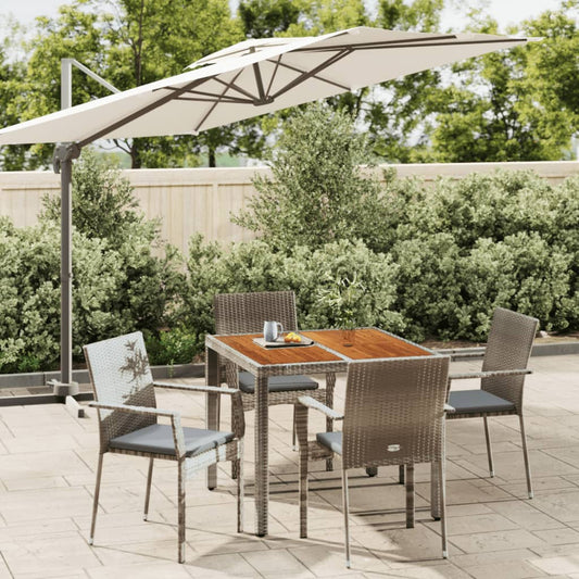 5-tlg. Garten-Essgruppe mit Kissen Grau Poly Rattan