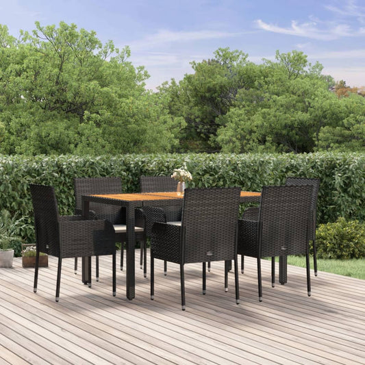 7-tlg. Garten-Essgruppe mit Kissen Schwarz Poly Rattan