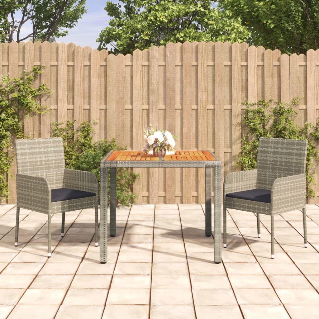 3-tlg. Garten-Essgruppe mit Kissen Grau Poly Rattan