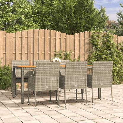 7-tlg. Garten-Essgruppe mit Kissen Grau Poly Rattan