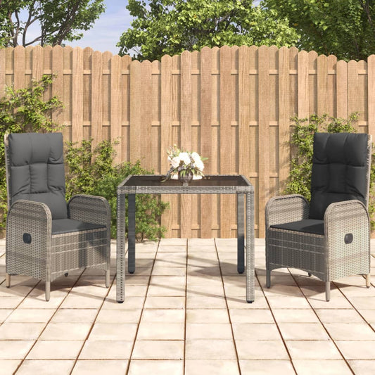 3-tlg. Garten-Essgruppe mit Kissen Grau Poly Rattan