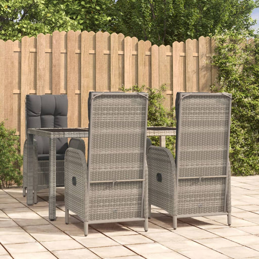 5-tlg. Garten-Essgruppe mit Kissen Grau Poly Rattan