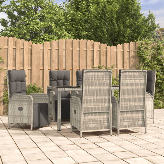 7-tlg. Garten-Essgruppe mit Kissen Grau Poly Rattan