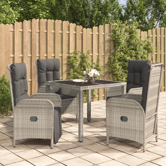 5-tlg. Garten-Essgruppe mit Kissen Grau Poly Rattan