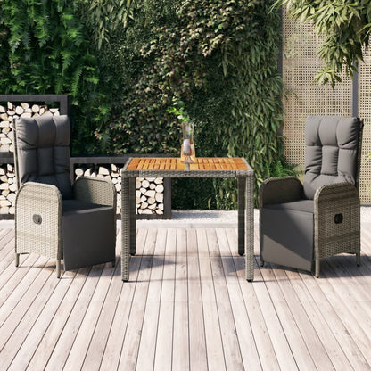 3-tlg. Garten-Essgruppe mit Kissen Grau Poly Rattan