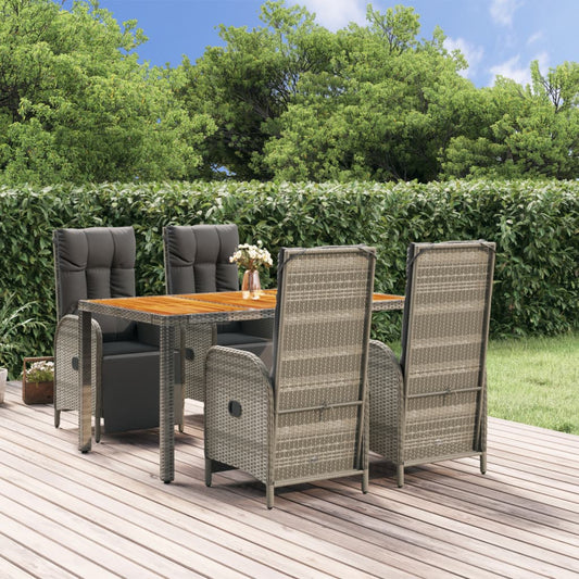 5-tlg. Garten-Essgruppe mit Kissen Grau Poly Rattan