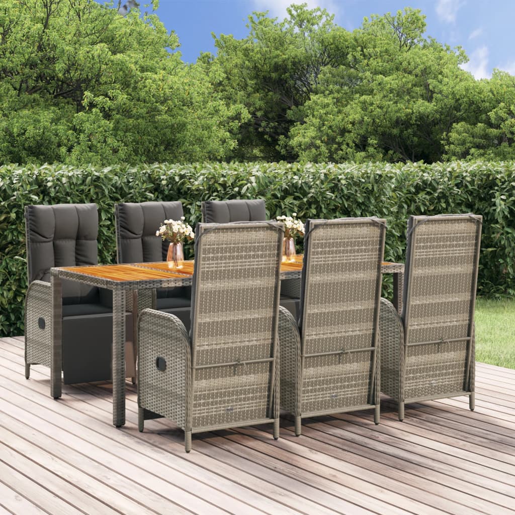 7-tlg. Garten-Essgruppe mit Kissen Grau Poly Rattan