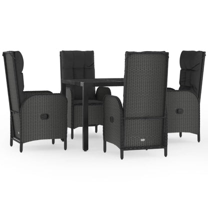 5-tlg. Garten-Essgruppe mit Kissen Schwarz Poly Rattan