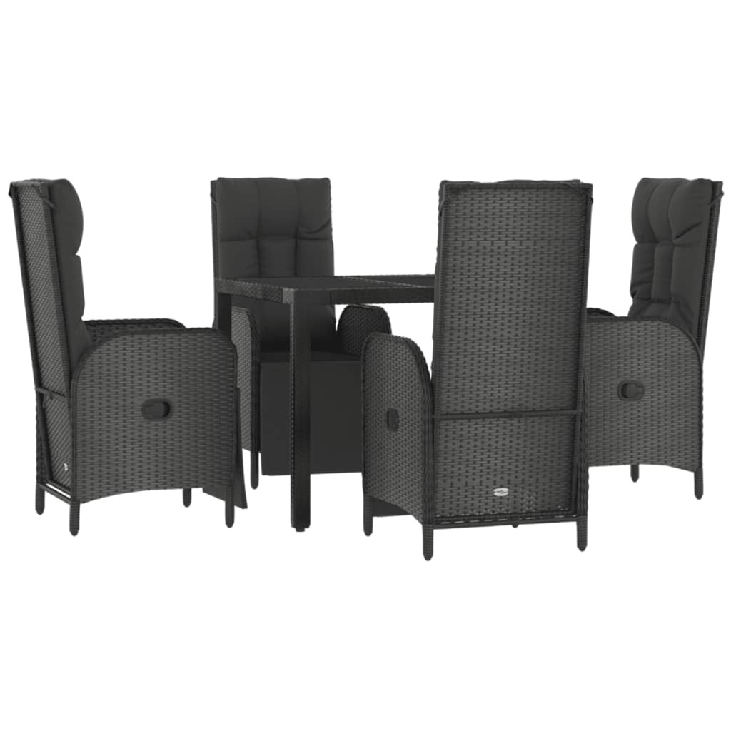 5-tlg. Garten-Essgruppe mit Kissen Schwarz Poly Rattan