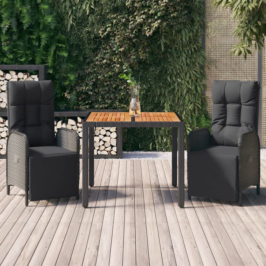 3-tlg. Garten-Essgruppe mit Kissen Schwarz Poly Rattan