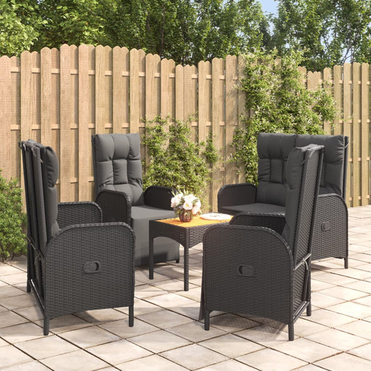 5-tlg. Garten-Essgruppe mit Kissen Schwarz Poly Rattan