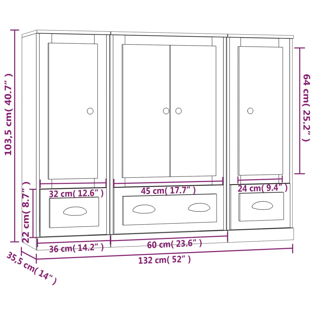 Highboards 3 Stk. Weiß Holzwerkstoff