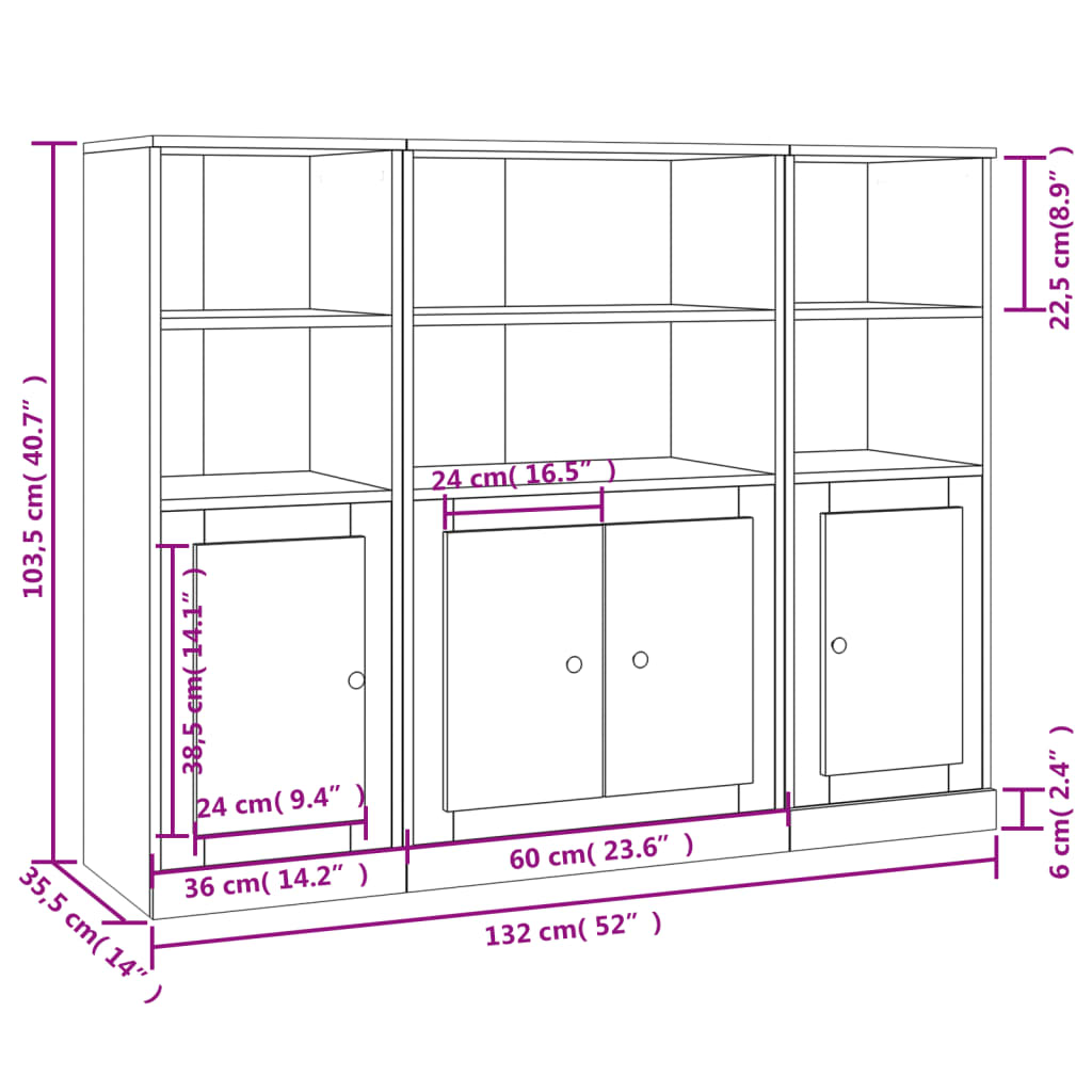 Highboards 3 Stk. Schwarz Holzwerkstoff