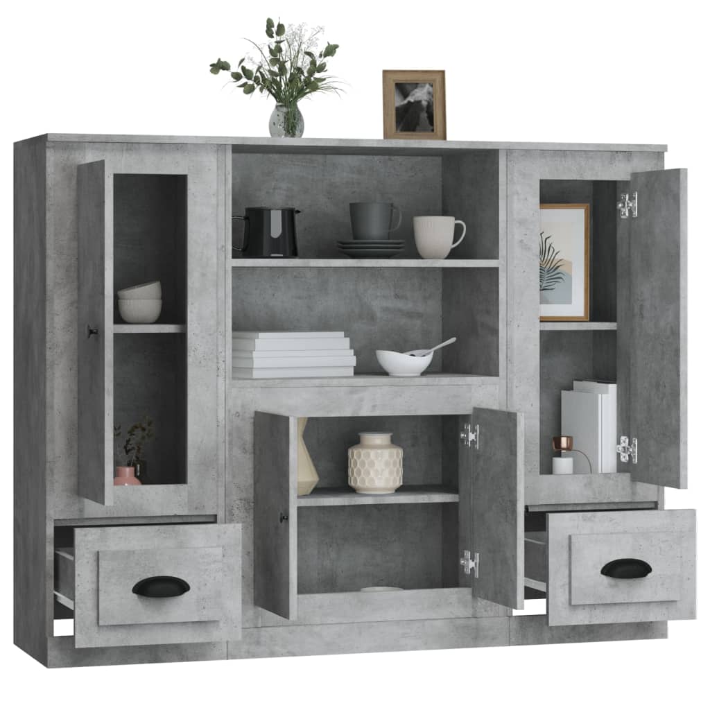 Highboards 3 Stk. Betongrau Holzwerkstoff