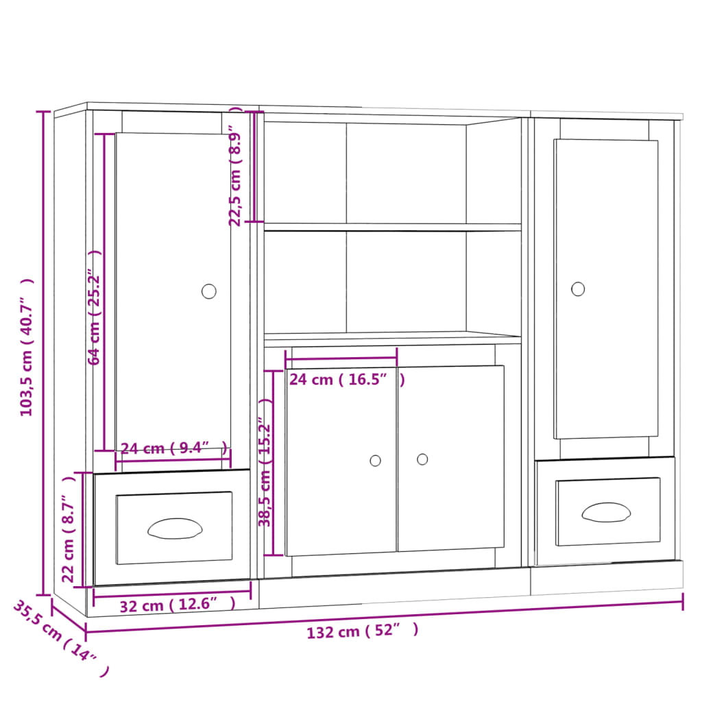 Highboards 3 Stk. Betongrau Holzwerkstoff