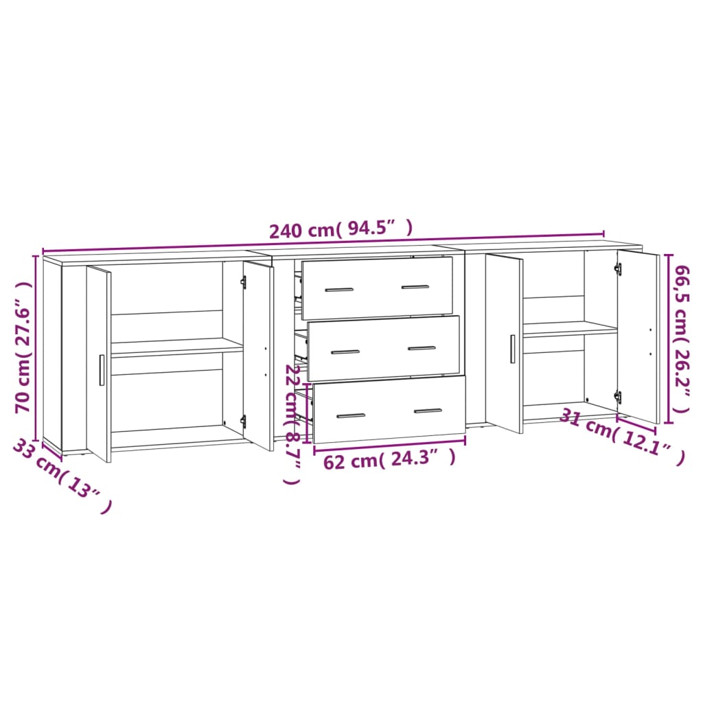 Sideboards 3 Stk. Weiß Holzwerkstoff