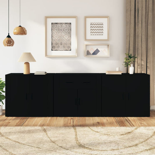 Sideboards 3 Stk. Schwarz Holzwerkstoff