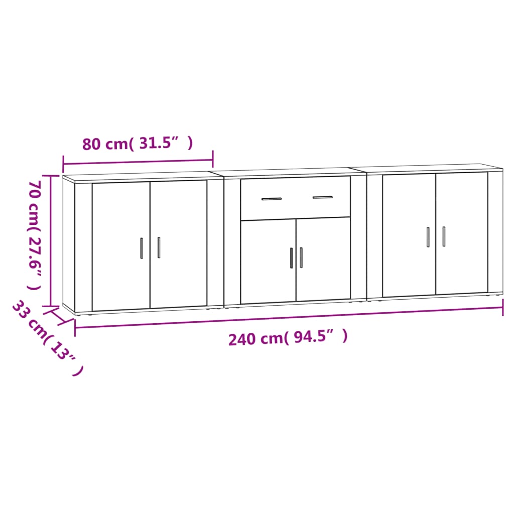 Sideboards 3 Stk. Betongrau Holzwerkstoff