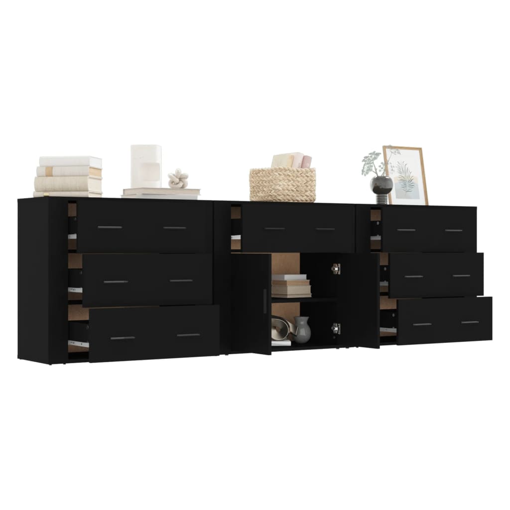 Sideboards 3 Stk. Schwarz Holzwerkstoff