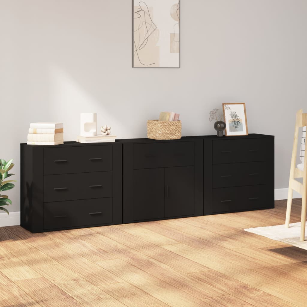 Sideboards 3 Stk. Schwarz Holzwerkstoff