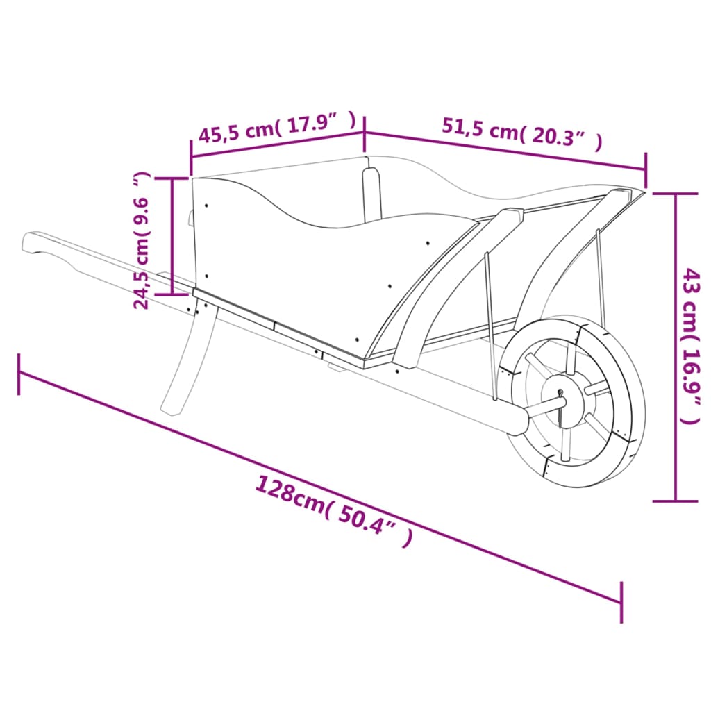 Pflanzgefäß Schubkarre-Design 128x45,5x43 cm Massivholz Tanne