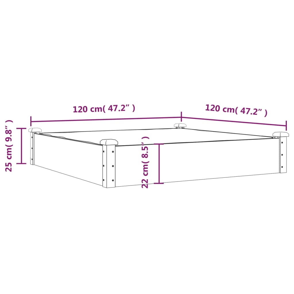 Hochbeet mit Einsatz Braun 120x120x25 cm Massivholz Tanne