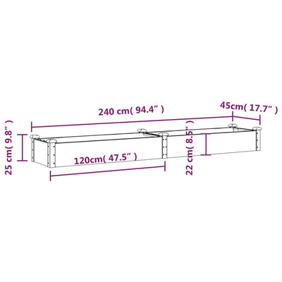 Hochbeet mit Einsatz Grau 240x45x25 cm Massivholz Tanne