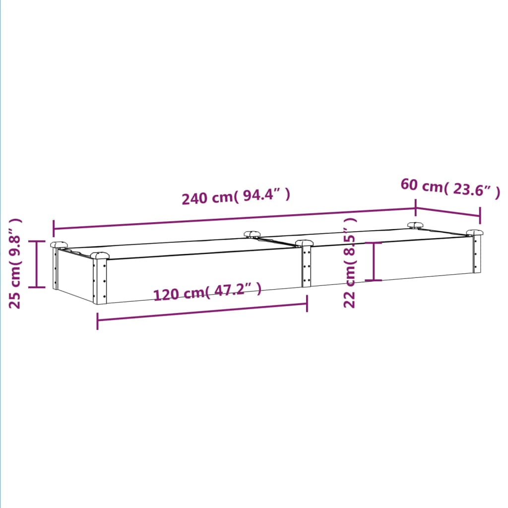 Hochbeet mit Einsatz Grau 240x60x25 cm Massivholz Tanne