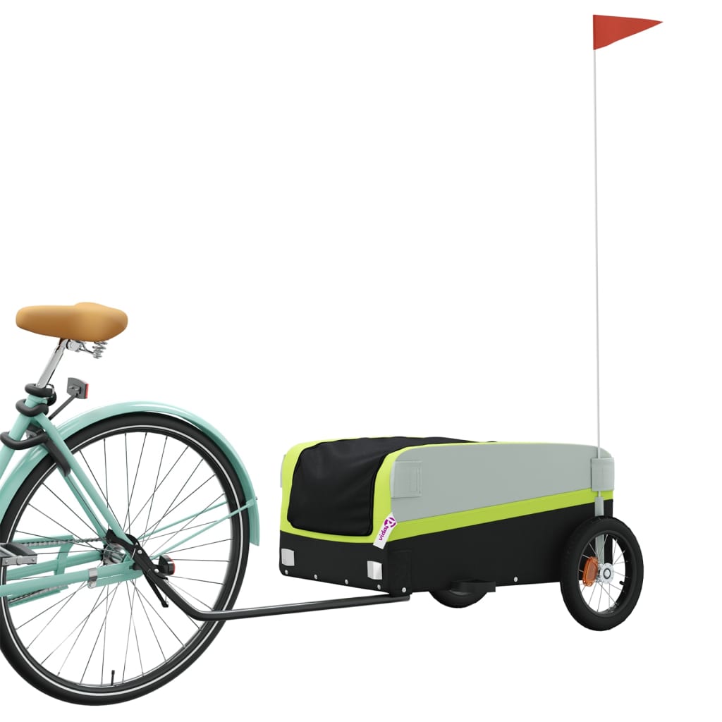 Rimorchio per bicicletta, nero e verde, 30 kg, ferro