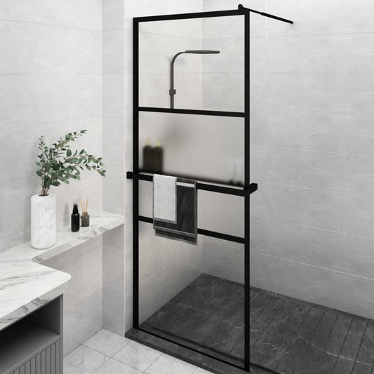 Duschwand mit Ablage für Walk-In-Dusche Schwarz 80x195 cm ESG