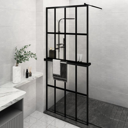 Duschwand mit Ablage für Walk-In-Dusche Schwarz 90x195 cm ESG