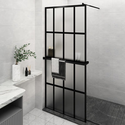 Duschwand mit Ablage für Walk-In-Dusche Schwarz 90x195 cm ESG