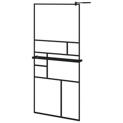 Duschwand mit Ablage für Walk-In-Dusche Schwarz 90x195 cm ESG