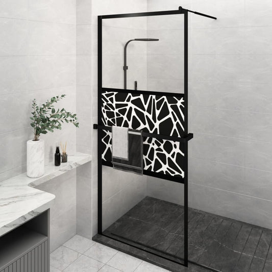 Duschwand mit Ablage für Walk-In-Dusche Schwarz 90x195 cm ESG