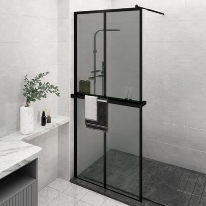 Duschwand mit Ablage für Walk-In-Dusche Schwarz 90x195 cm ESG