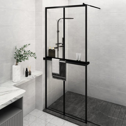 Duschwand mit Ablage für Walk-In-Dusche Schwarz 100x195 cm ESG