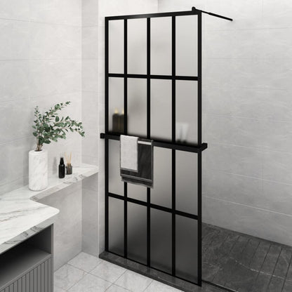 Duschwand mit Ablage für Walk-In-Dusche Schwarz 100x195 cm ESG