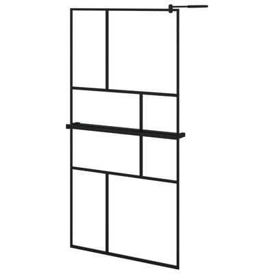 Duschwand mit Ablage für Walk-In-Dusche Schwarz 100x195 cm ESG