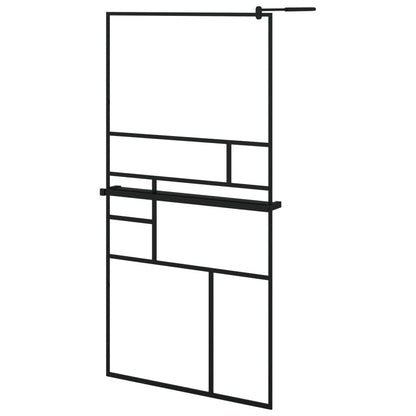 Duschwand mit Ablage für Walk-In-Dusche Schwarz 100x195 cm ESG