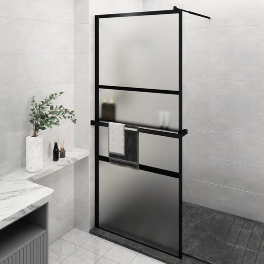 Duschwand mit Ablage für Walk-In-Dusche Schwarz 100x195 cm ESG