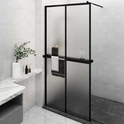 Duschwand mit Ablage für Walk-In-Dusche Schwarz 118x190 cm ESG