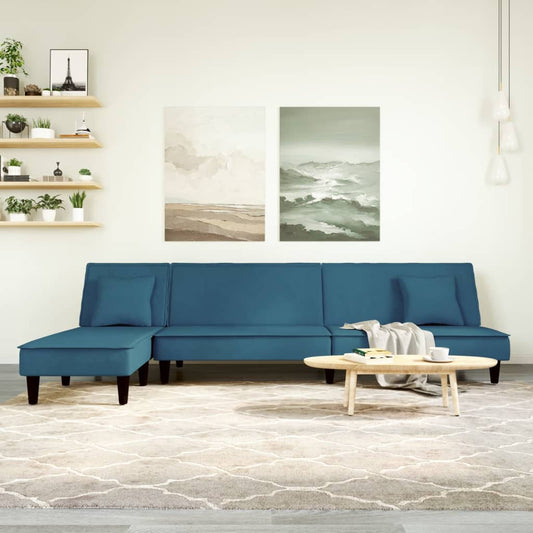 Schlafsofa in L-Form Blau 255x140x70 cm Samt